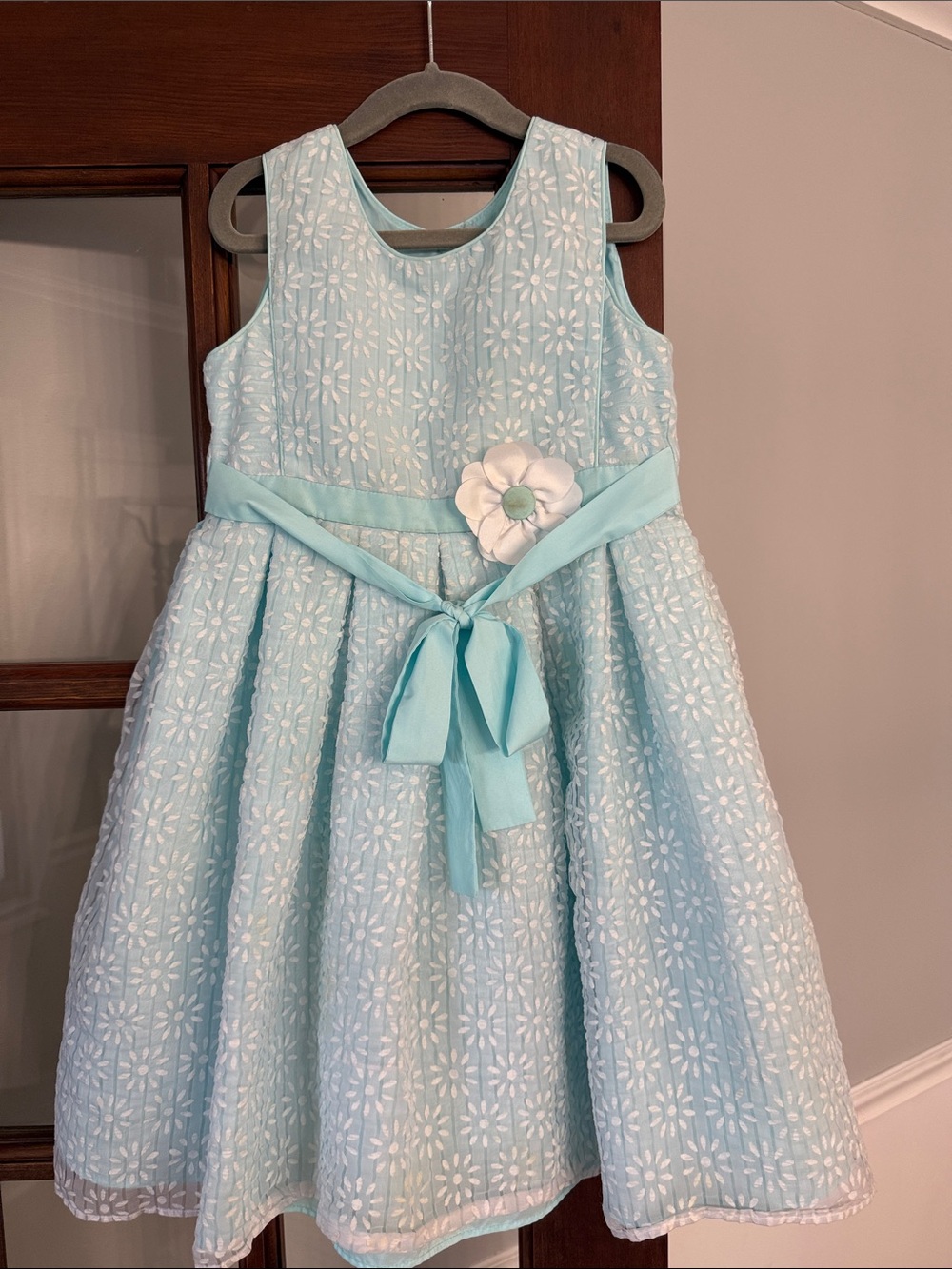 Jona Michelle Light Blue Floral Eyelet Dress with Sash